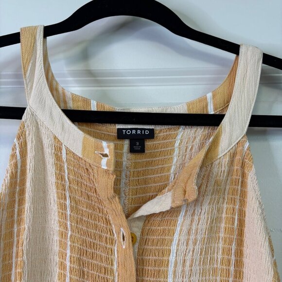 Torrid Women's Baby Doll Ruched High Neckline Striped Yellow Blouse Size 3x - Picture 2 of 10